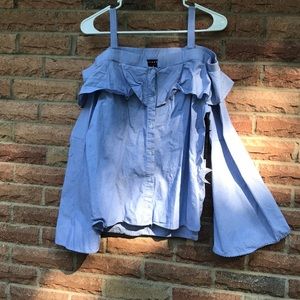 Seersucker long bell sleeve top